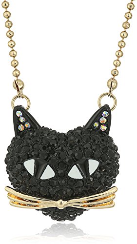 image for Betsey Johnson Pave Cat Pendant Necklace, 16