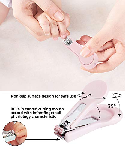 Baby Manicure Kit,RONBEI Baby Nail Clipper,Baby Grooming Set Nail Care Kit for Infant,Newborn & Toddler,with Baby Clipper,Scissors,File & Tweezers (Pink) - Thumbnail 2
