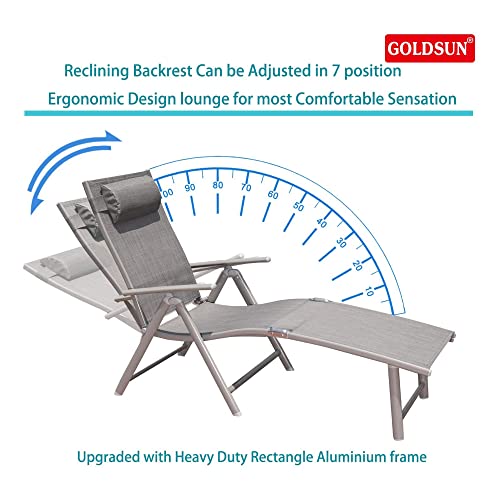 GOLDSUN Aluminum Outdoor Folding Adjustable Chaise Lounge Chair Set of