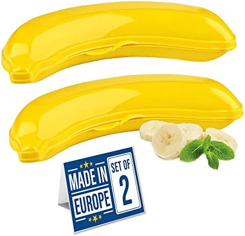 ShiningUU Banana Case 2 Pcs Plastic Reusable Banana Holders Protector Cover, 19 Cm Yellow Banana Storage Container For Keeping Bananas Fresh, Fruit Container For Lunch Box Outdoor Travel