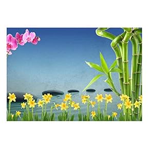 Pink Orchid and Yellow Daffodil Flowers on a Blue Textured Background - Wall Mural, Removable Sticker, Home Decor - 66x96 inches