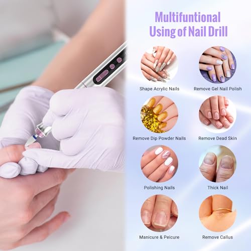 Denabuty Cordless Electric Nail Drill Machine, 13 in 1 Nail File Kit 35000RPM Professional Portable Rechargeable E File for Acrylic Polish Gel Removal Manicure Pedicure Set with 5 Speeds DN-2402