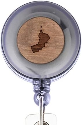 MODERN GOODS SHOP Oman Id Badge Holder - Wooden ID Holder - Laser Engraved Design Custom ID Holder - Clip On Belt/Pocket Retractable ID Badge Holder
