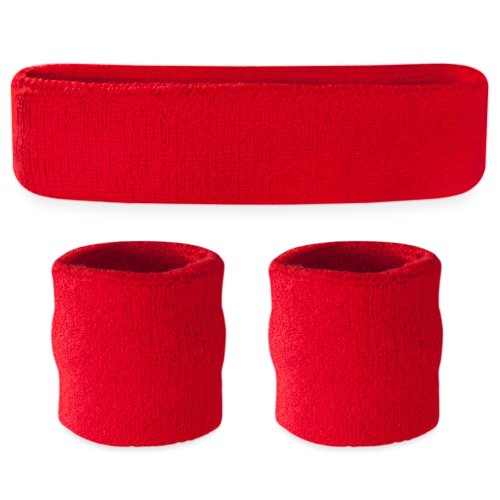 Suddora Red Headband / Wristband Set - Sports Sweatbands for Head and Wrist
