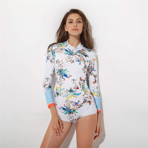Iusun Women 's One Piece Wetsuit Long Sleeve Thin Zip Flower Pattern Siamese Swimwear Super Stretch Rash Guard UV Protection - Perfect for Swimming/Scuba Diving/Snorkeling/Surfing/Wading
