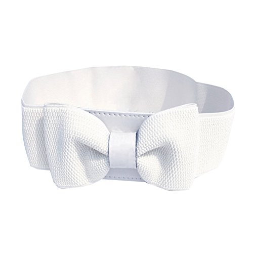 Ayliss Comfort Women's Super Wide Band Belt Bowknot Elastic Waistband(white)