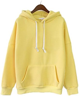 Women Casual Long Sleeve Hooded Pocket Pollovers Sweatshirts, Ladies Leisure Hoodies Top Shirt Yellow