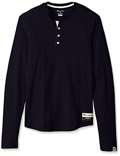 Champion Men's Authentic Originals Long Sleeve Henley, Navy, Medium