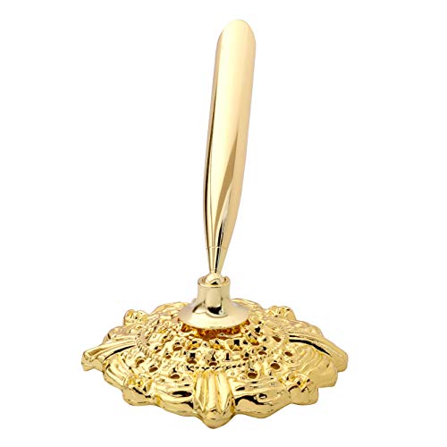 RUTICH Hollow Round Pen Holder Signing Pen Set with Big Diamond Crystal Pen for Wedding Bridal Opening Ceremony Graduation Office, Golden Holder with Burgundy Pen(Black Ink)
