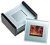 Global Decor Photo Frame Glass Coasters in Wood Stand, Set of 4