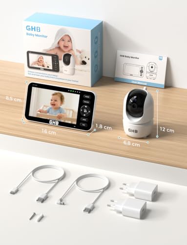 GHB Baby Monitor with Camera 5 Inch 720P HD Display with up to 168 Hours Battery Life in VOX Sleep Mode Split Screen Display Night Vision 4X Zoom Swivelling