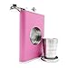 The Original Shot Flask - 8oz Hip Flask with a Built-in Collapsible Shot Glass - Stainless Steel with Premium Bonded Leather Wrapping (Pink)