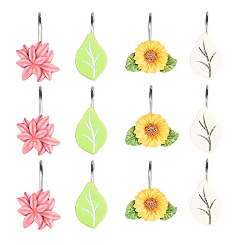 Dimaka Shower Curtain Rings, 12 PC Hooks Set, Stainless PC Anti Dust, Designed Shape Unique Decor for Bathroom