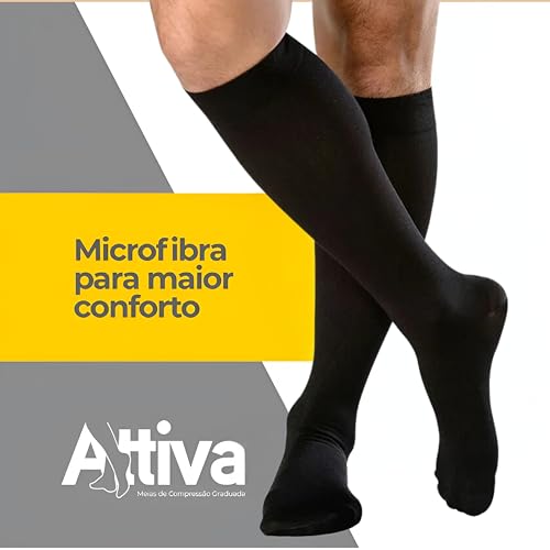 Meia de Compressão Masculina 3/4 Panturrilha Média 18-21 mmHg ATTIVA - Meia para Circulação, Varizes, Pernas Inchadas e Cansadas - Ideal para Trabalho, Viagem e Conforto Diário