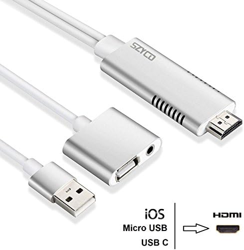 SZYCD Lightning to HDMI Cable USB to HDMI Adapter with 3.5mm Audio Port 1080P HDTV Cable for Android, IOS(Lightning/Micro USB/Type-C) to HDMI Cable (with Audio output)