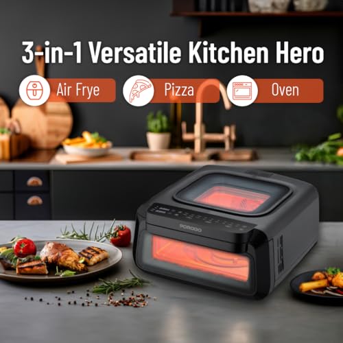 Porodo 3-in-1 Oven, Air Fryer Pizza Maker, Family Size Fryer, 2100w, 18cooking Modes, Digital Control, Indoor Maker Airfryer Grill Basketspatulacutterpizza Included, Stone, 13L