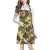 Military Camo Camouflage Pattern Print Adjustable Kitchen Chef Bib Apron with Pocket for Cooking, Baking, Crafting, Gardening