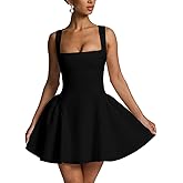 XXTAXN Women's Sexy Square Neck Tank Sleeveless Corset Club Night Ruffle A Line Mini Dress
