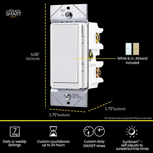 myTouchSmart 47761 GE WiFi Smart Light Switch 3-pack, Works w/Alexa, Google Assistant, 2.4GHz Single Pole/3-Way Ready, Neutral Wire Required No Hub Needed, White & Light Almond