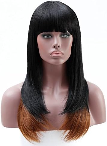 SHANGKE 22'' Ombre Wig Brown Long Synthetic Wigs For Black Women 2 Tone African Americans Wigs Heat Resistant Synthetic Hair
