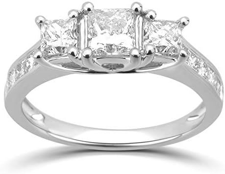DiamondMuse Three Stone Round & Princess Engagement Ring in 10K Gold (1/4-2.00 Cttw, I-J Color, I2-I3 Clarity)