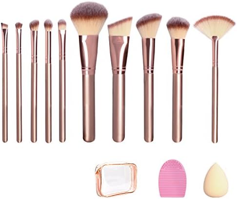 Hovinso Makeup Brushes 12 PCs Cosmetics Brush Set with Sponge and Brush Cleaner Premium Synthetic Foundation Brush Blending Face Powder Blush Concealers Eyeliner Eye Shadows Make Up Brushes Kit