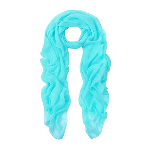 Elegant Silky Chiffon Sheer Plain Oblong Scarf Wrap, Light Blue