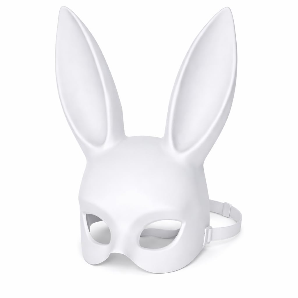 eBoutik – White Sexy Bunny Mask for Women – Hen Party & Easter Costume Rabbit Ear Masquerade Mask with Adjustable Strap – Adult Fancy Dress Accessory