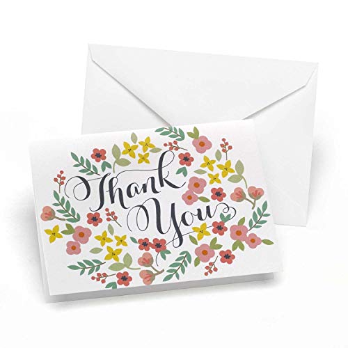 Hortense B. Hewitt 50-Count Retro Floral Thank You Note Cards with Envelopes, 4.8" x 3.5" Folded Size (35214)