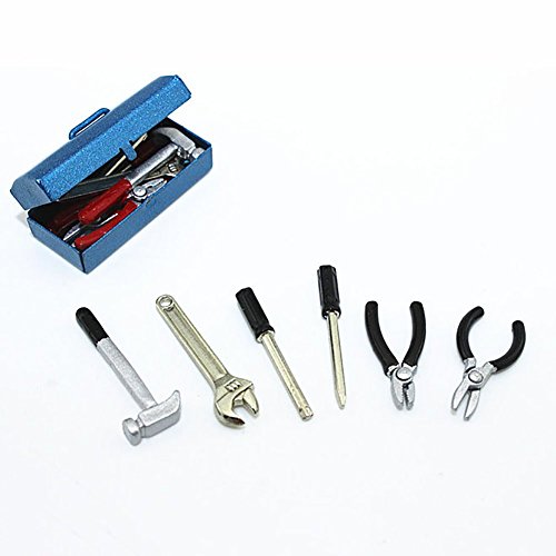 AkoMatial Dollhouse Furniture Accessories, 1:6 1:12 Miniature Repaire Tool Kits Hammer Wrench Screwdriver Simulation Model - Red