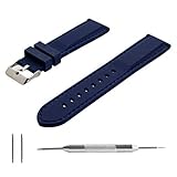 Benchmark Straps 20mm Navy Silicone Rubber Watchband + Spring Bar Removal Tool (Navy Stitching)