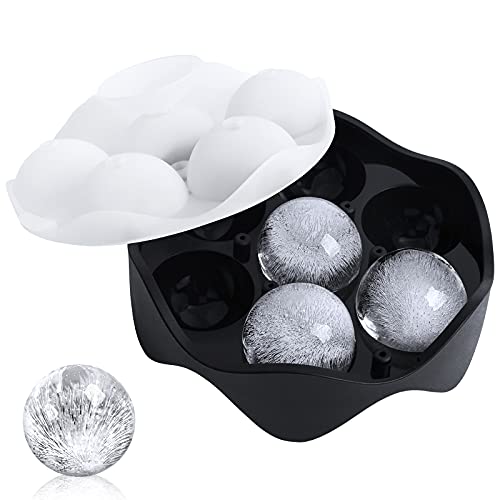 Silicone Sphere Ice Ball Maker, Ice Cube Tray-Easy Release & Flexible 7-Ice Ball Molds,design with Folding Funnel for Whiskey,Cocktails,Bourbon,Reusable and BPA free