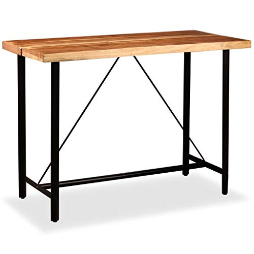 vidaXL Akazie Massiv Barset 7-TLG. Echtleder Canvas Bartisch Tresen Barhocker – Bild 3
