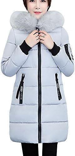 POTO Women Coats Plus Size, Fashion Winter Long Down Jacket Warm Cotton Slim Zip Coat with Fur Hood Outwear(L-4XL)