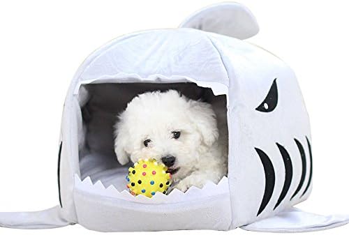 Warm Cat House Four Season Dogs Shark Kennel Soft Mat for Small Medium Pets (S:42 x 42 x 42 cm, Grey)