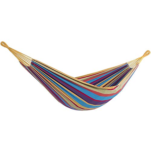 Vivere Brazilian Style Double Cotton Hammock with Polyester End Strings, 450 lb Weight Capacity (Tropical)