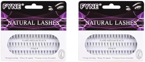 Natural Lashes by FYNE – 60 Medium Cluster Lashes per pack | Easy to apply Individual Eyelash Extensions | Effortlessly create a Natural Eyelash look with these Lash Extensions | (Pack of 2)