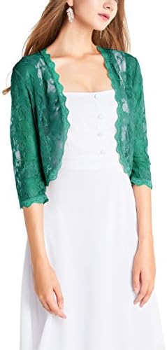 Find Dress Women's 3/4 Sleeves Floral Lace Shrug Bolero 10382Aqua M