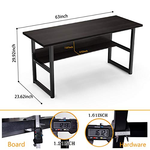 Computer Desk with Bookshelf Writing Desk Workstation 2 in 1 Desk Bookcase PC Laptop Study Table Home Office (63" Black Walnut)