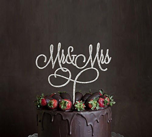 Wedding Anniverary Cake Topper couple, Acrylic Mr & Mrs Groom and Bride Decoration (Silver)
