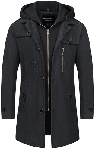 Chrisuno Pea Coat Wool Jacket Men Dress Business Men's Blend