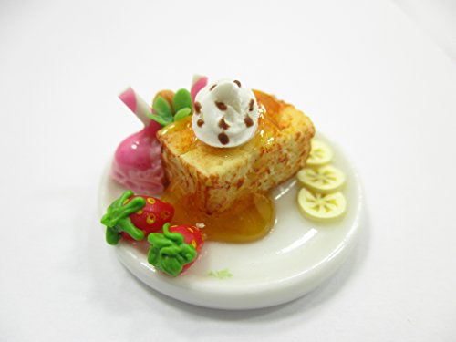 Dollhouse Miniatures Food Honey Toast Fruit Topping Dessert Ceramic Plate 14150