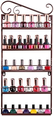 IWIVI Metal Nail Polish Wall Mounted Rack Organizer, 5 Tiers Nail Polish Shelf Display Rack Holds 50 Bottles (Bronze)