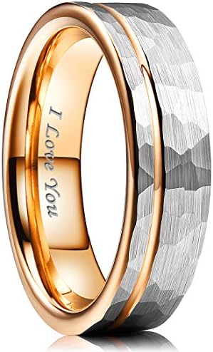 NaNa Chic Jewelry 4mm/6mm Women Tungsten Carbide Wedding Ring Hammer Polished Inner Hole & Edge Plated Rose Gold Wedding Band