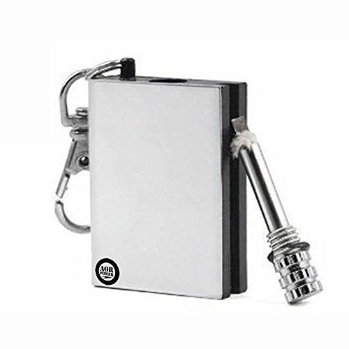AOR POWER Metal Magnesium Flint Strike Fire Starter Key Chain - Silver