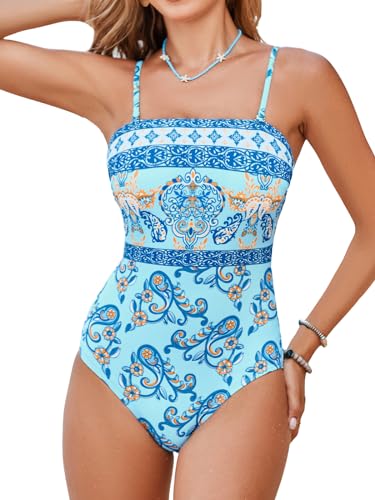 CUPSHE Women Swimsuit One Piece Bathing Suit Square Neck Cutout Back Tummy Control with Adjustable Spaghetti Straps