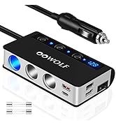 OOWOLF Quick Charge 3.0 Cigarette Lighter Adapter,180W 12V/24V 3-Socket DC Power Car Splitter with 6.6A 4 USB Ports,LED Display Voltage, Individual Switch