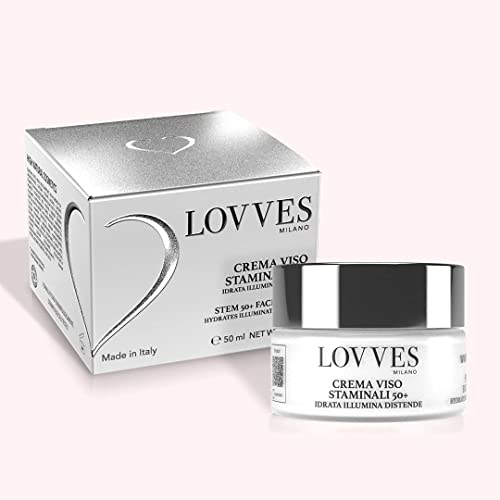 LOVVES Face Cream Stem Cells 50+, High Natural Cosmetics, Anti-Wrinkle, Anti-Aging Face Cream for Mature Skin, Moisturizing, for Day and Night, Glass Jar Format 50 ml