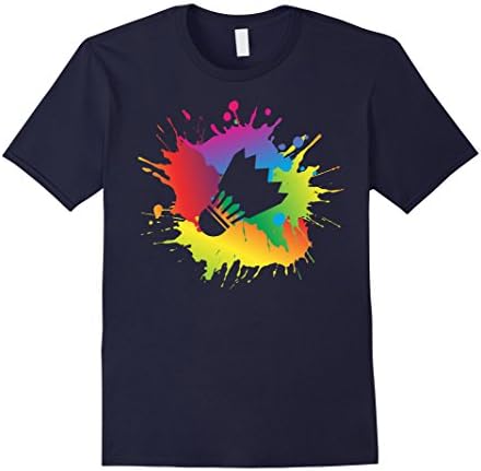 Mens Badminton Colorful Art T-shirt. Watercolor Painting Graphic Large Navy