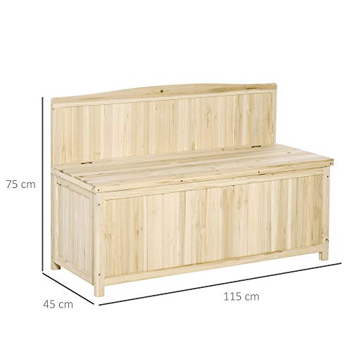 Outsunny Gartenbank mit Stauraum Truhenbank Sitzbank 2-Sitzer 250 kg Belastbarkeit Natur Tanneholz 115 x 45 x 75 cm – Bild 8